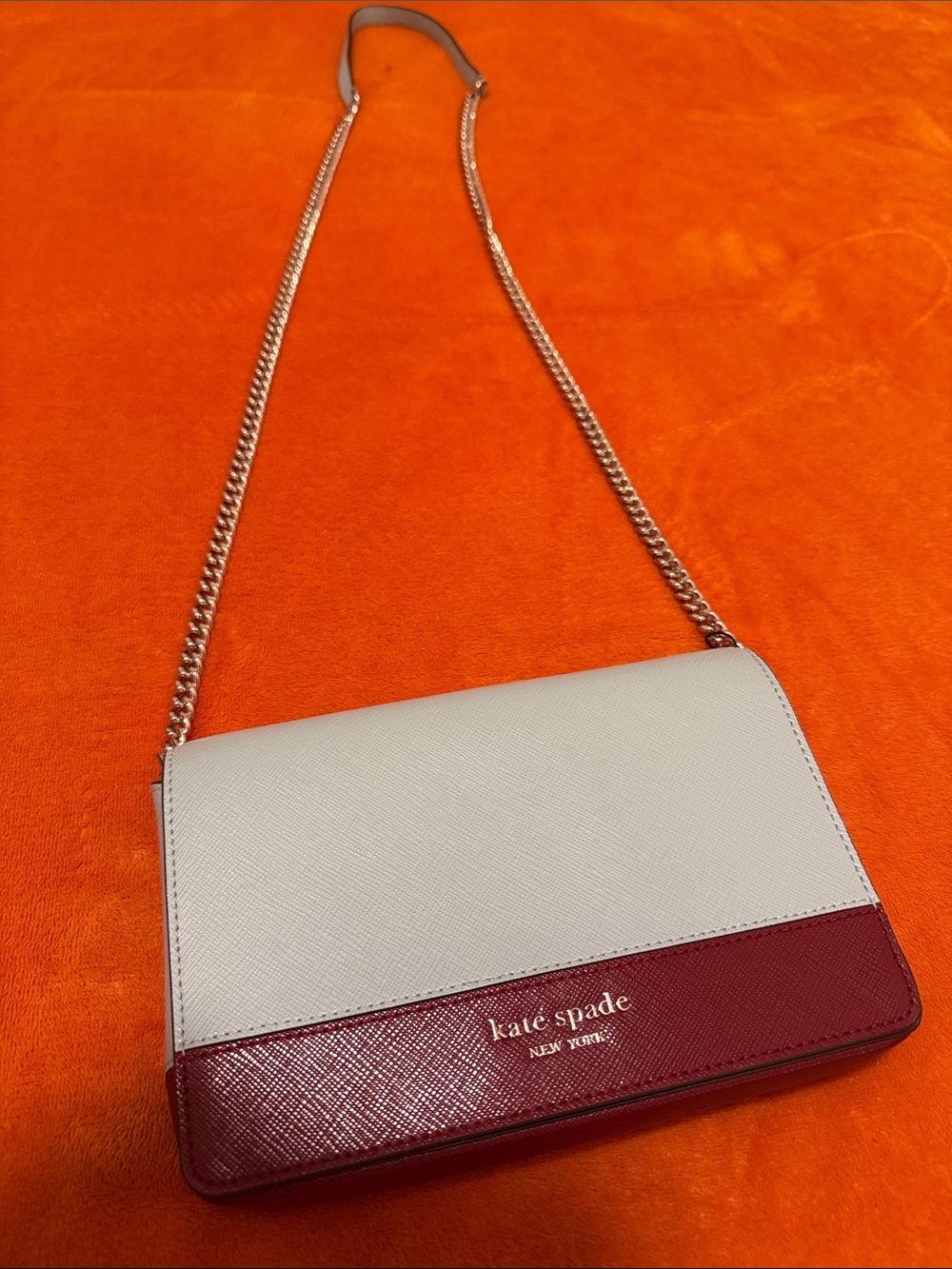 kate spade Two-Tone Leather Crossbody in Cream and Burgundy